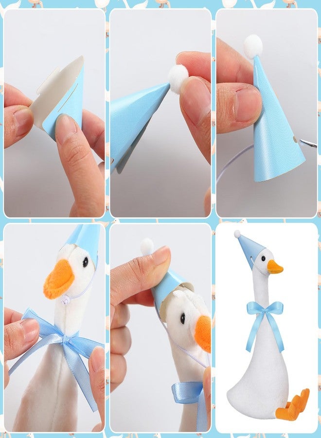 Blueweenly 12 Sets Silly Goose Birthday Decor Girl Boy 1st Adopt a Goose Party Favor Gift 7.1 Inch Plush Stuffed Animal with Mini Party Hat and Ribbon for Christmas Birthday Gift(Cute,Blue) - Image 4